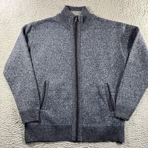 Yeokou Sweater Mens XL Cashmere Wool Blend Flannel Lined Blue Full Zip Cardigan